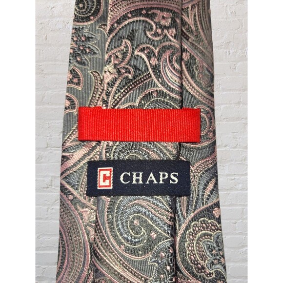 Chaps Mens 100% Silk Handmade Pink Gray Paisley Necktie Tie  59"x3" - Picture 8 of 8